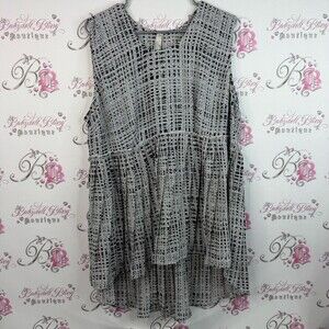 Melissa McCarthy seven7 tank top peplum ruffle Black and White Textured Blouse